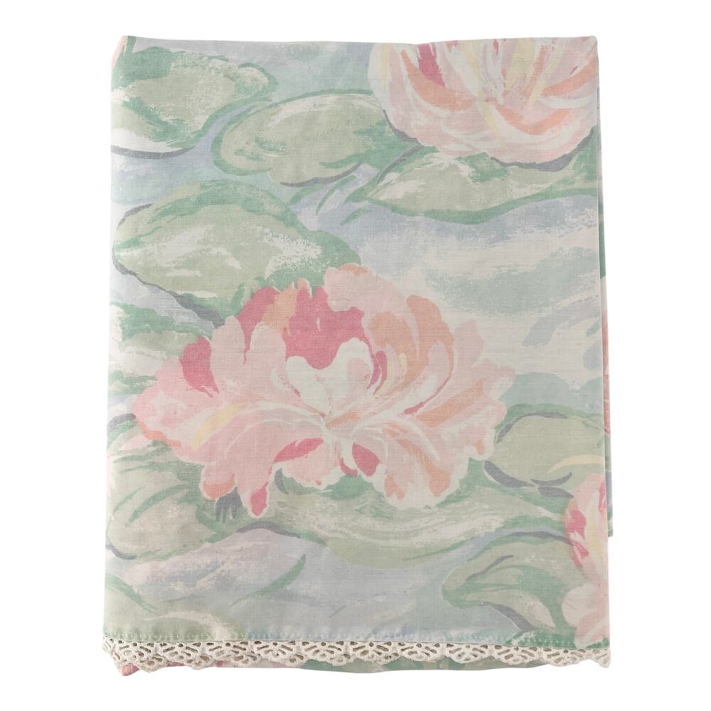 80s Vintage Monet Waterlilies Queen Flat Sheet Martex Artelier 1980s Damaged